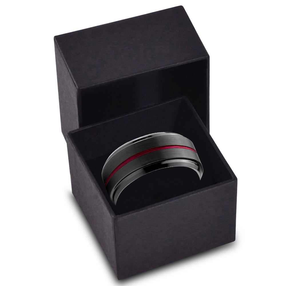 Tungsten Carbide Center Brush 10MM Flat Edge Mens Wedding Band Wedding Ring M42 Tungsten Carbide Center Brush 10MM Flat Edge Mens Wedding Band Wedding Ring M42